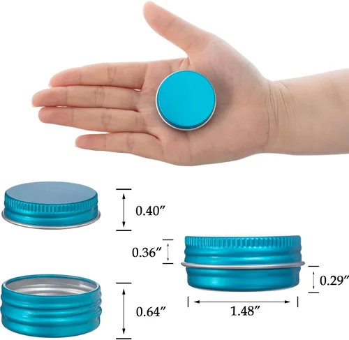 Vista 2 de 270 tarros de aluminio de 0.5 oz / 0.5 fl oz con tapa de rosca y etiquetas en blanco (azul lago) Bulk Value Pack, Extra Protection Against Dents