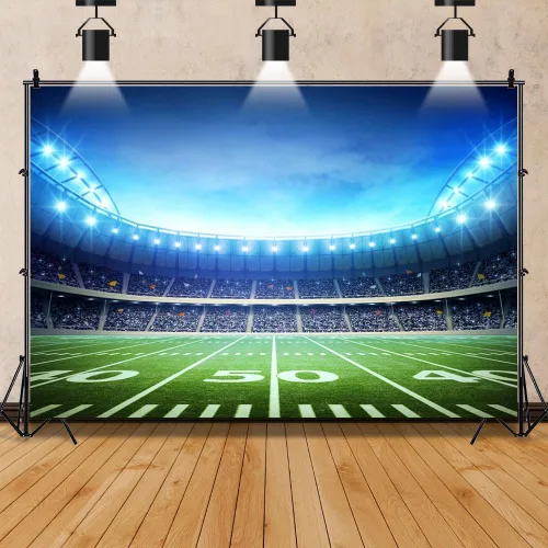 Vista 2 de Telón de fondo de fútbol de tela de 10 x 8 pies para decoración de fiesta de día de juego, fondo de eventos deportivos
