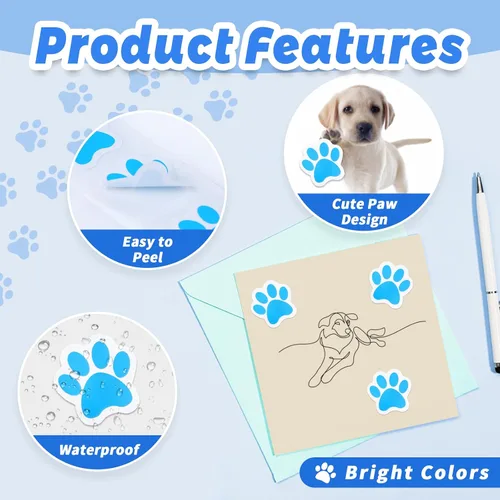 Vista 17 de 500 calcomanías coloridas con estampado de patas, calcomanías autoadhesivas de pata de perro de 1 pulgada 6 Colors for Kids Crafts, Student