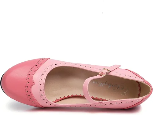 Vista 5 de Elerhythm Zapatos de vestir para mujer, estilo Mary Jane, clásicos y retro de los años 20, patrón Oxford Gatsby de los años 50, estilo vintage