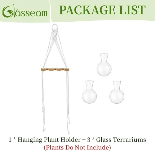 Vista 7 de Glasseam Estaciones de propagación de macramé colgantes: jarrones de propagación de vidrio para ventanas de pared para plantas hidropónicas
