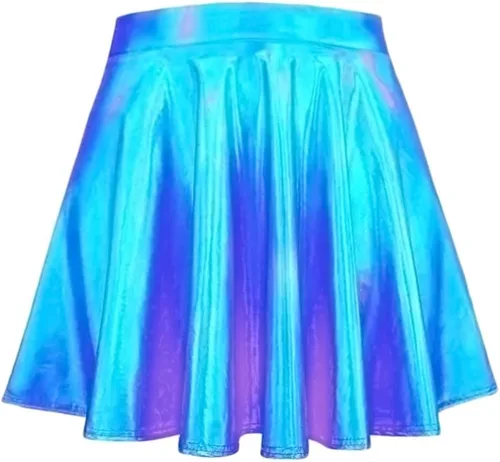 Vista 6 de Women's Rave Outfit Sets For Women Festivals 2 Pcs Metallic Tops long Skirt EDM Party Club Holographic Rave Outfits