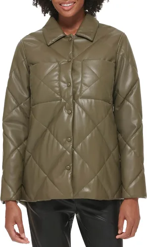 Vista 5 de Calvin Klein Chaqueta acolchada de piel sintética con botones en la parte delantera para mujer