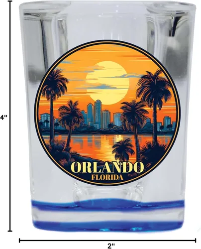 Vista 3 de Orlando Florida B Souvenir - Vaso de chupito cuadrado de 2.5 onzas, base azul, paquete de 2