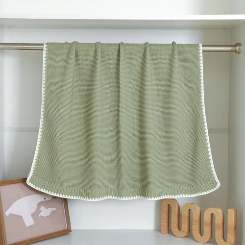 Vista 5 de mimixiong Manta de bebé 100% algodón tejida celular para niños y niñas, color verde, 40 x 30 pulgadas