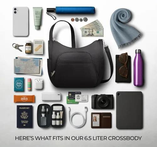 Vista 7 de Travelon - Bolso antirrobo clásico tipo bandolera con asa superior Negro