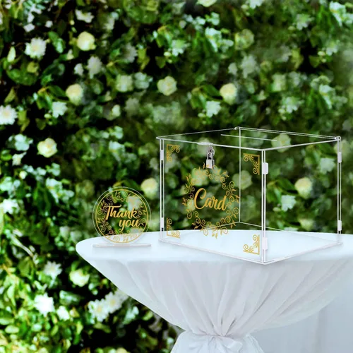 Vista 6 de Ywlake Caja de tarjetas de boda de acrílico con cerradura y ranura, soporte para caja de regalo para dinero en efectivo, cajas transparentes