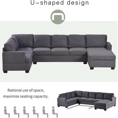 Vista 4 de Daesar Sofá seccional tapizado grande moderno en forma de U, sofá de tumbona extra ancho, gris
