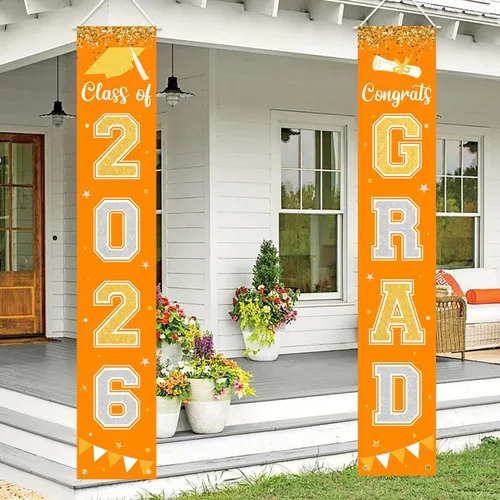 Vista 7 de Bandera de decoración de graduación 2025 GRAD Bandera negra para porche y puerta de bienvenida para pared interior y exterior, decoración