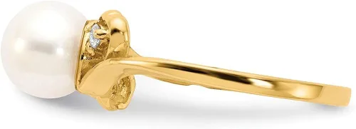 Vista 3 de Anillo de oro amarillo macizo de 14 quilates de 0.276in de perlas cultivadas de agua dulce (0,04 quilates)