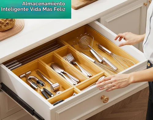 Vista 4 de Pequeñas cajas organizadoras de cajones de cocina de bambú bandeja