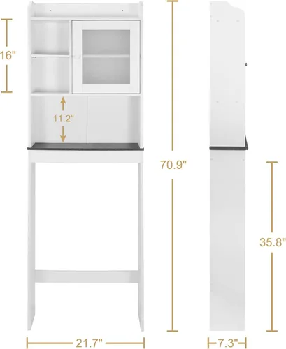 Vista 2 de SUPER DEAL - Mueble de baño de madera con estantes ajustables, uso sobre el inodoro Blanco
