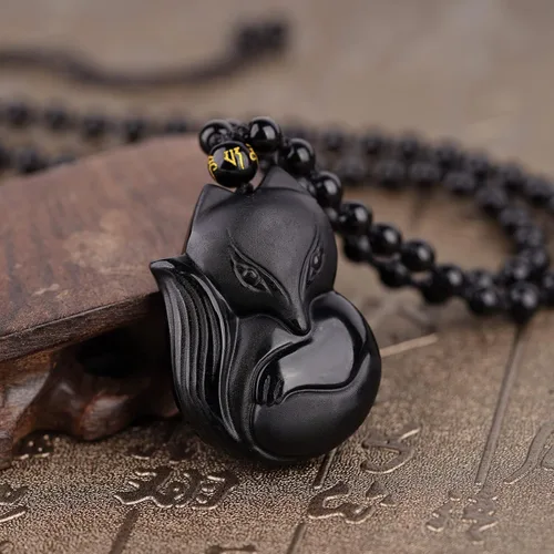 Vista 2 de TIKCAUZ Collar de obsidiana negra de cristal natural y piedra curativa con cuerda ajustable hecho a mano joyería de piedras preciosas para hombres
