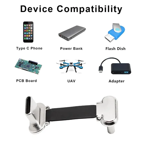 Vista 6 de Cable plano corto USB C de 90 grados, doble ángulo, USB C macho a macho, PD de 65 W, cable de datos de carga rápida para bancos de energía, teléfono
