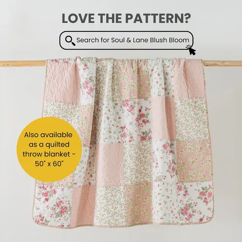 Vista 8 de Soul & Lane Blush Bloom - Juego de colcha de algodón, tamaño individual con 1 funda de almohada, colcha acolchada floral con diseño de parches