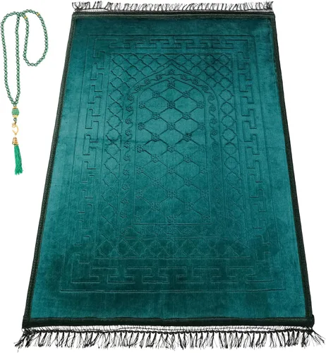 Vista 21 de Alfombra de oración – Alfombra turca Janamaz Sajada de felpa suave para hombres y mujeres, alfombrilla de oración lisa y sólida, regalo de Ramadán