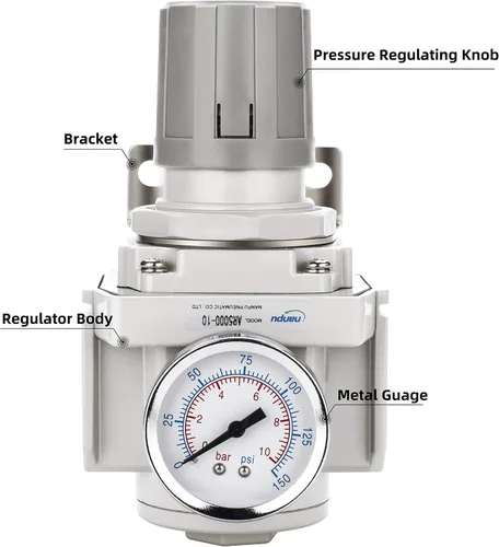 Vista 2 de NANPU Regulador de aire NPT de 1" para sistema de aire comprimido, calibre de acero protegido de 150 psi 150 psi Steel-Protected Gauge