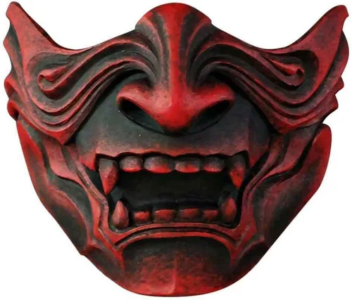 Vista 7 de asky Máscara japonesa Hannya Demon Oni Samurai NOH Kabuki Prajna Devil Media máscara Cosplay (negro)