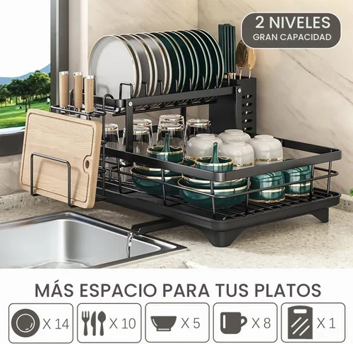 Vista 7 de Vergissm Escurridor de platos, escurridor de platos de drenaje automático para encimera de cocina, estante desmontable de gran capacidad