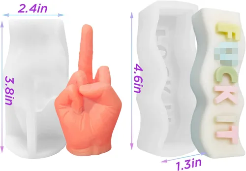 Vista 2 de 2 moldes de silicona para velas, molde de pilar de letras onduladas y molde en forma de mano para velas de aromaterapia, molde de dedo medio y molde