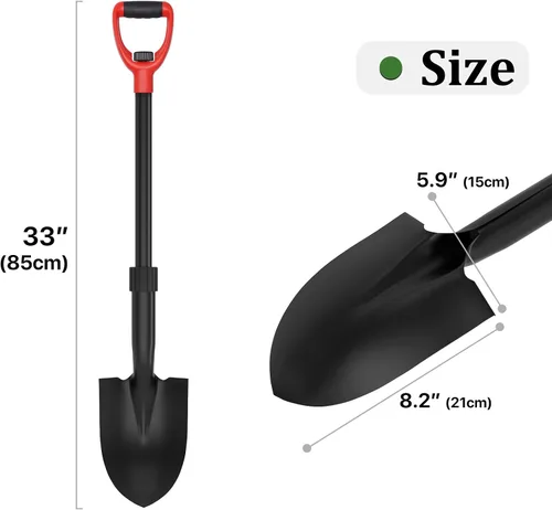 Vista 8 de Pala, palas para excavar, pala de jardín de 33 pulgadas resistente con agarre ergonómico en D, pala pequeña para camping, bordes, todoterreno, mini