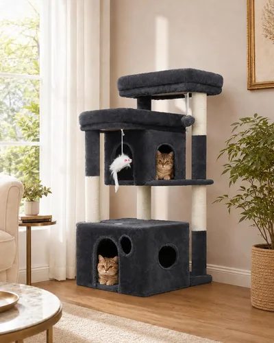 Vista 11 de Heybly 34.6" Cat Tree Anti-Tipping Floor Cat Condo for Kittens, HCT205SMJ Beige