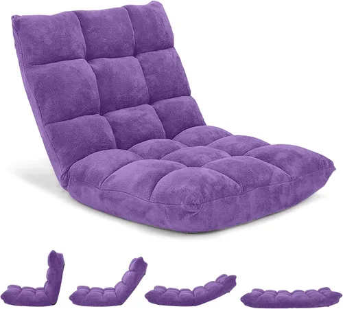 Vista 10 de Byroce - Silla plegable para juegos de suelo, ajustable de 14 posiciones, sofá cama con soporte para espalda, sillón reclinable para meditación Café