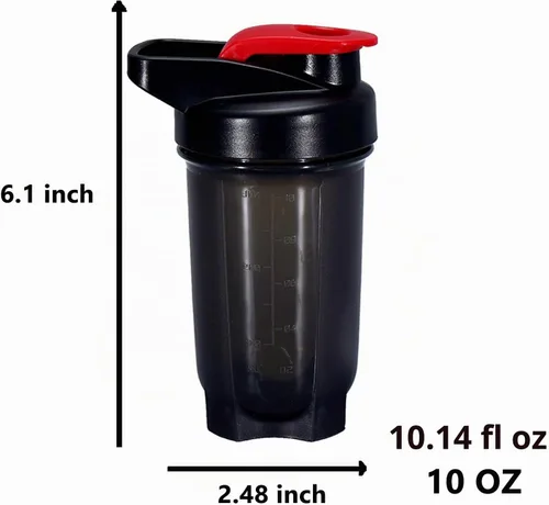 Vista 2 de Botella agitadora para batidos de proteínas y taza de 10 onzas/300ML con bolas batidoras, juego de botellas agitadoras de proteínas, plástico sin