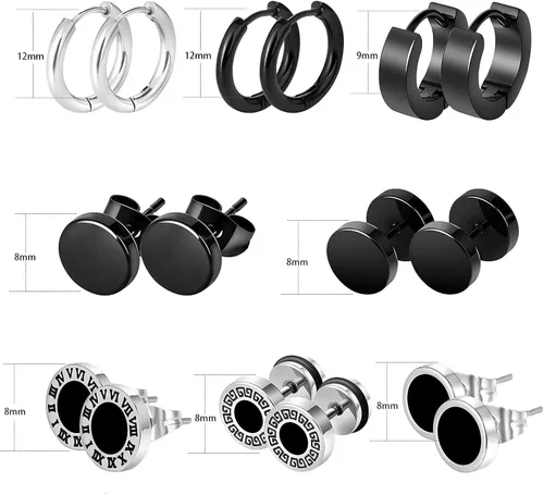Vista 2 de SIEYEAY Aretes para hombre, aretes para hombre, aretes negros de acero inoxidable para hombres y mujeres, juego de aretes geniales para hombres