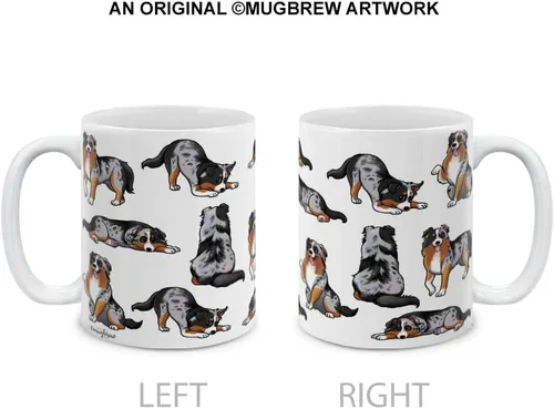 Vista 2 de MUGBREW Taza de café de cerámica con posturas divertidas de pastor australiano, 11 onzas