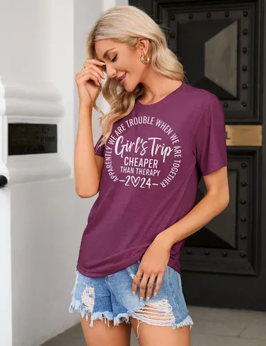 Vista 14 de Camiseta de manga corta con estampado de letras divertidas para niñas 2024