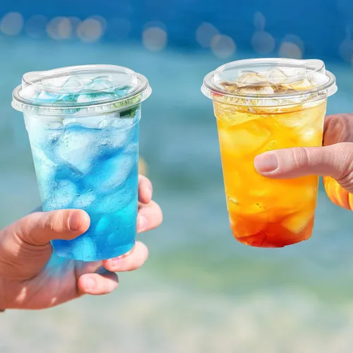 Vista 5 de BYSNOW Paquete de 100 vasos de plástico transparente de 16 onzas con tapas, tazas desechables para café helado con tapas para sorber, vasos