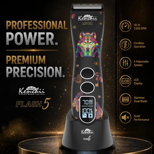 Vista 2 de Kenchii Flash 5 Dog Grooming Clipper, Wolf Edition Black, Cordless Negro