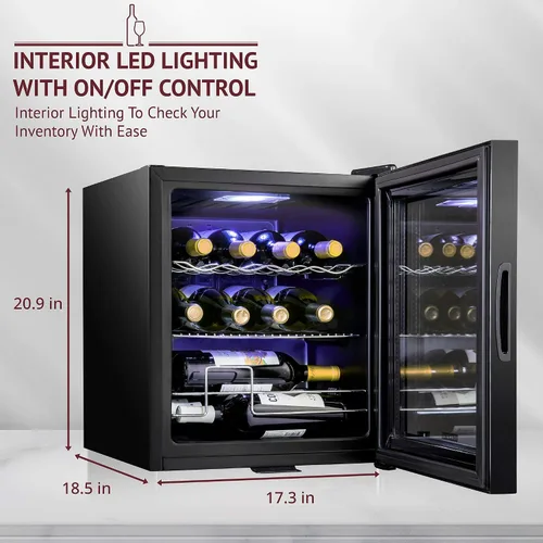Vista 4 de Schmecke - Refrigerador de vino con compresor de 12 botellas con cerradura Gran bodega independiente Refrigerador de vino digital 41f-64f