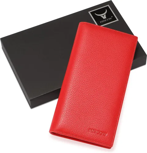 Vista 7 de HISCOW Cartera larga plegable con 15 ranuras para tarjetas de crédito piel de becerro italiana Rojo