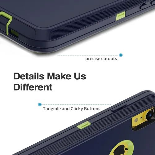 Vista 4 de Funda protectora resistente para iPhone XR, con 3 capas, de goma resistente a prueba de golpes, para iPhone XR de 6.1 pulgadas (azul oscuro/verde)