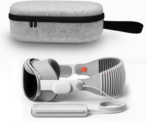 Vista 2 de AZURAOKEY Funda de transporte compatible con Vision Pro, a prueba de golpes, funda de viaje con bolsillo de malla, funda de gran espacio VR