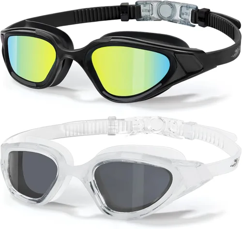 Vista 9 de Freela 2Pack Polarized Unisex Adult Swim Swimming Goggles, UV400 Protection Anti Fog 180° Wide Clear View for Men Women Youth
