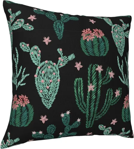 Vista 5 de Fundas de almohada de cactus lindos de 18 x 18 pulgadas, fundas de almohada decorativas de plantas verdes, fundas de almohada decorativas para sofá