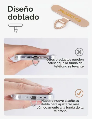 Vista 2 de Lengüeta de metal para teléfono, parche de cordón, llavero de soporte para teléfono, soporte para anillo, lengüeta de correa Negro