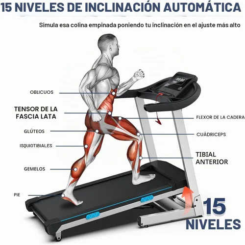 Vista 6 de Cintas de correr con inclinación automática para casa, correr en subida, grado comercial resistente, 4.0HP capacidad de peso de 400+lb, cintas