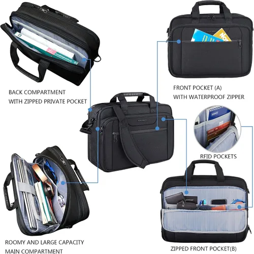 Vista 5 de KROSER - Bolso de hombro para laptop expandible, maletín para laptop hasta 17.3 pulgadas, repelente al agua, bolsa estilo bandolera para computadora