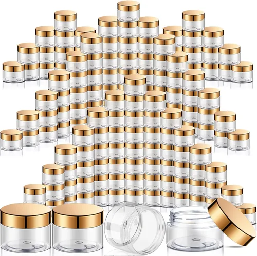 Vista 20 de SATINIOR 100 tarros de plástico con tapas, recipientes pequeños, tapas de boca ancha, pequeños recipientes de plástico para loción, crema, diamantes