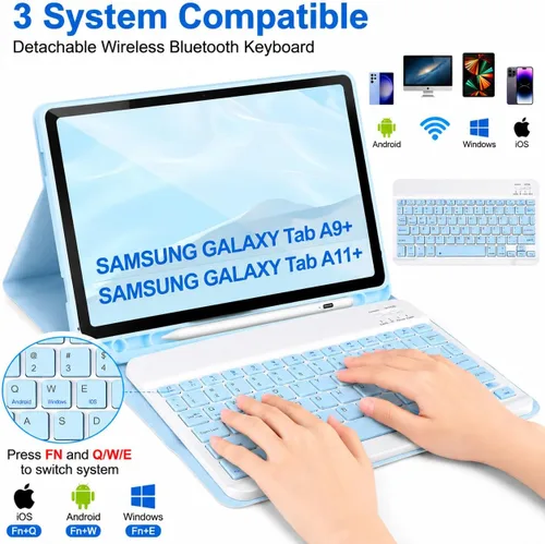 Vista 3 de Funda de teclado para Samsung Galaxy Tab A9+/Plus de 11 pulgadas 2023 (SM-X210/X216/X218), funda con teclado para Samsung Tab A9+ con soporte para S