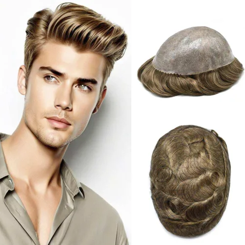 Vista 19 de Mens Toupee Hair System para hombres Piezas de pelo Sistema de reemplazo Poly Skin Toupee para hombres Protesis Capilar Para Hombre 6X8#1 Jet Black