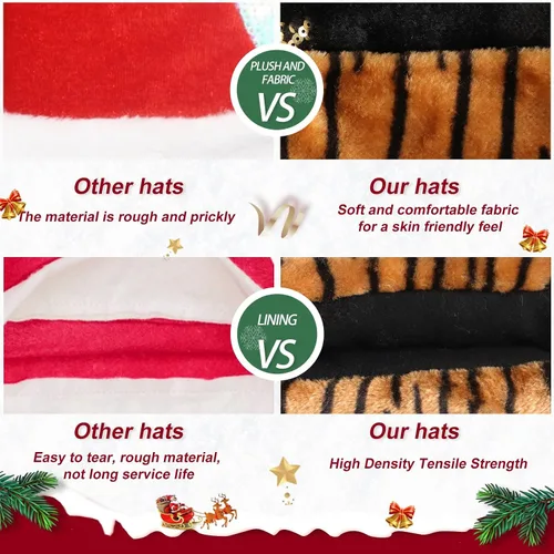 Vista 5 de QTKJ Sombrero de Navidad, sombrero de Papá Noel, tela de terciopelo suave y grueso, textura de copos de nieve con purpurina dorada, regalo