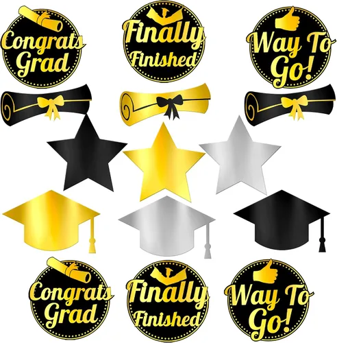 Vista 3 de KatchOn, Decoraciones colgantes de graduación – Paquete de 30 Decoraciones de techo de graduación Decoraciones de graduación negras y doradas