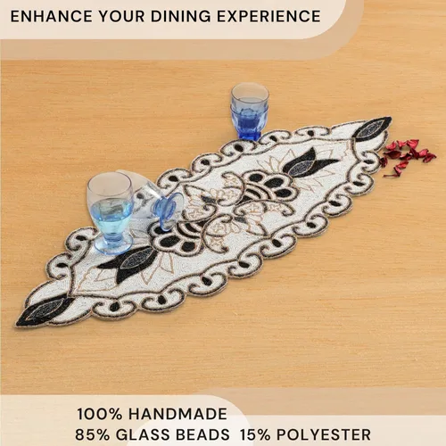 Vista 5 de CLEENTABLE Camino de mesa decorativo con cuentas de 36 pulgadas, diseño floral hecho a mano con respaldo de poliéster duradero para comedor, mesa