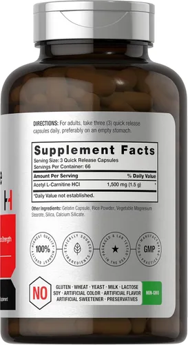 Vista 2 de Horbäach Acetil L-Carnitina 1500mg 200 Cápsulas Extra Strength