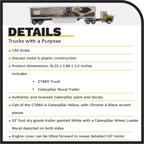 Vista 4 de Tractor de cabina de día Caterpillar CT660 con remolques murales - Diecast Masters - 85666
